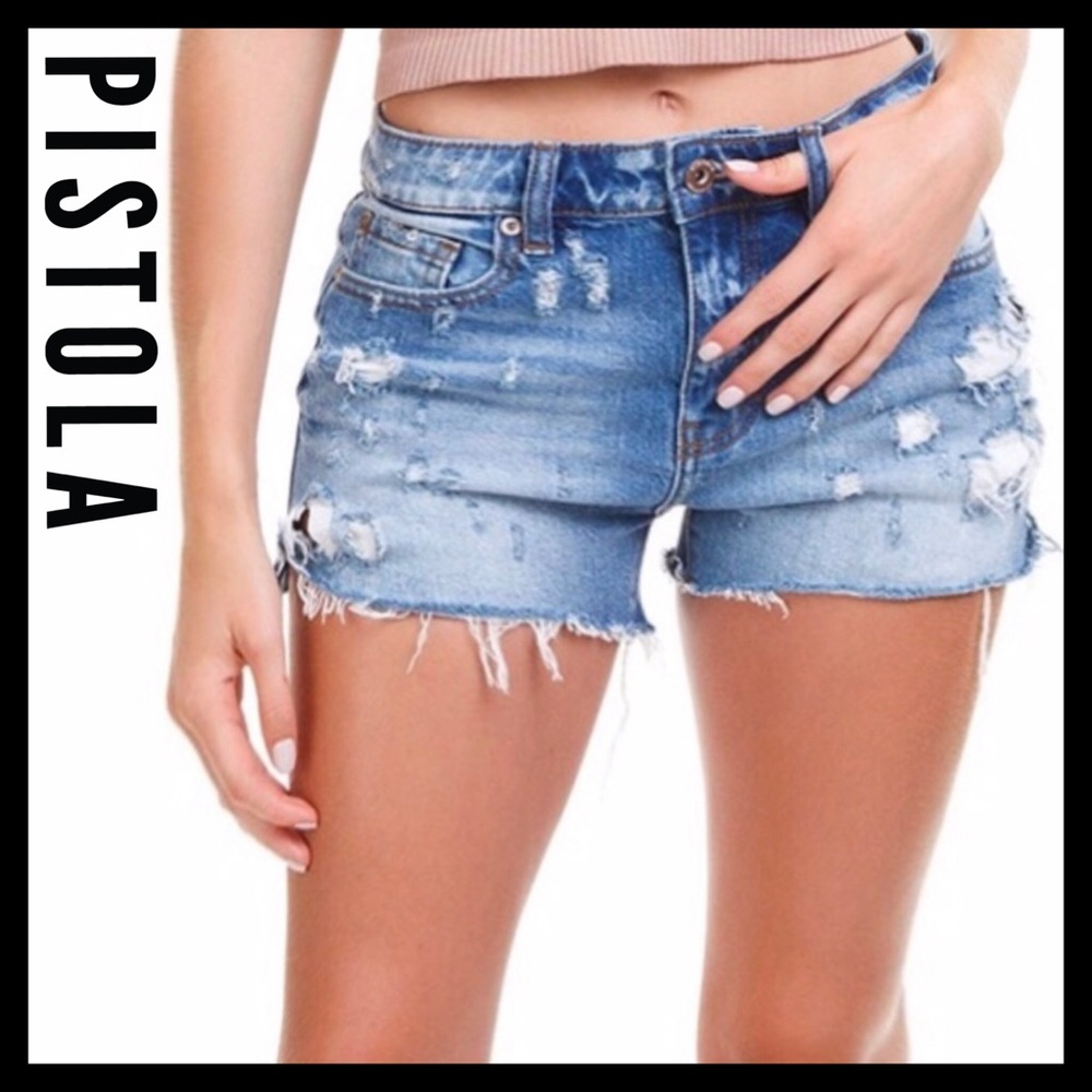 Pistola Premium Denim Winston High-Rise Cutoff Distressed Shorts Size (27)
